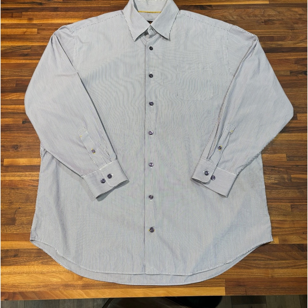 Robert Talbot Men’s Purple Gray Pinstripe Button Down Long Sleeve Shirt Size XL